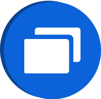 1 Icon of two overlapping white rectangles on a blue circular background.