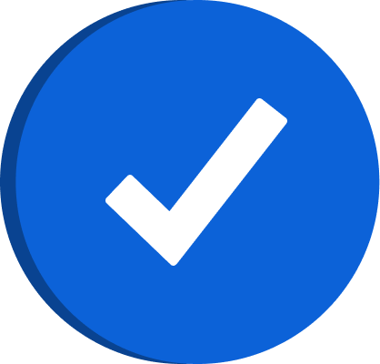 Blue circle with a white checkmark inside.